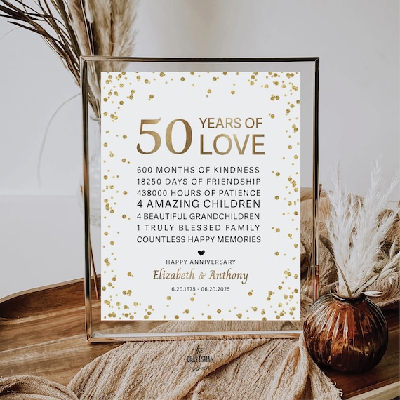 50 Years of Love Sign, 50th Anniversary Gift, Gold 50th Wedding Anniversary Sign, 50 Years, Personalized Gift for Grandparents