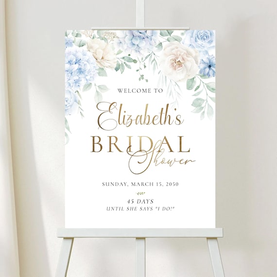 PRINTED OR DIGITAL Dusty Blue Bridal Shower Welcome Sign, Foam Board, Poster, Eucalyptus, Greenery Wedding Shower Decorations, Herbal, DB2
