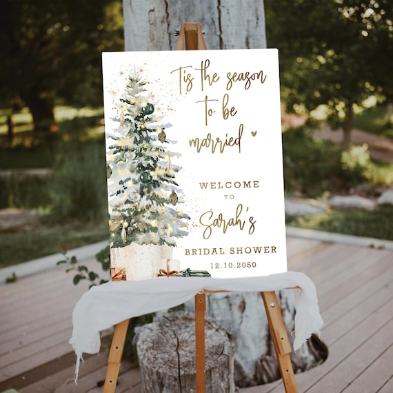 Winter Bridal Shower Sign, Christmas Bridal Shower Sign, Tis the season to be married, Christmas tree with gifts Bridal Brunch Sign, CT1