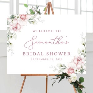 Blush pink Rose Bridal Shower Sign, Bridal Shower Decoration, Bridal Brunch Welcome Sign, Custom Design, Winter roses, A2