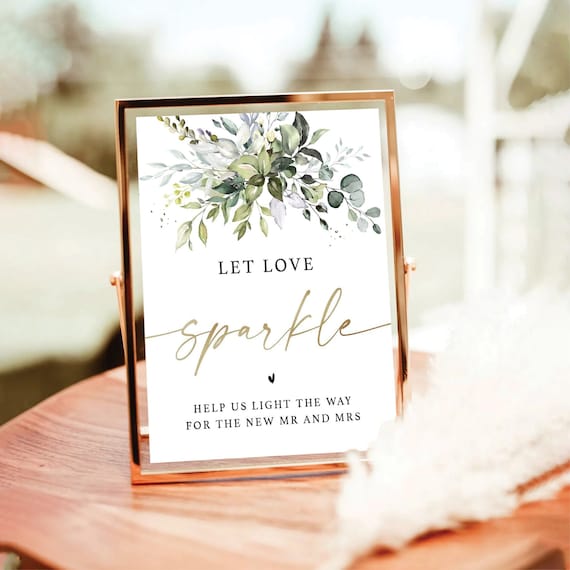 Greenery Let Love Sparkle Sign, Wedding Sparkler Send Off, Baby Shower Sign, Bridal Shower Sign, Wedding Decoration, Herbal, Eucalyptus, HB2