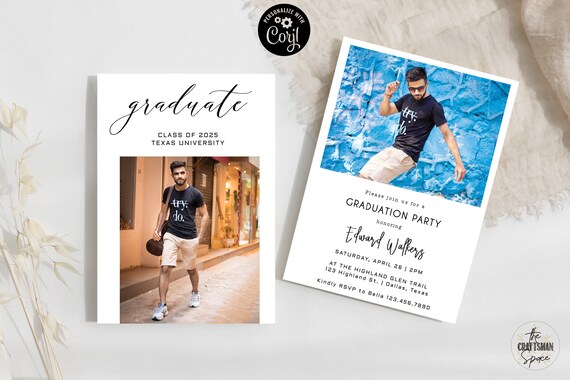 Graduation Party with Multiple Photos Invitation, Photo Graduation Announcement, Minimalist Graduation Announcement,Modern Grad Party Invite