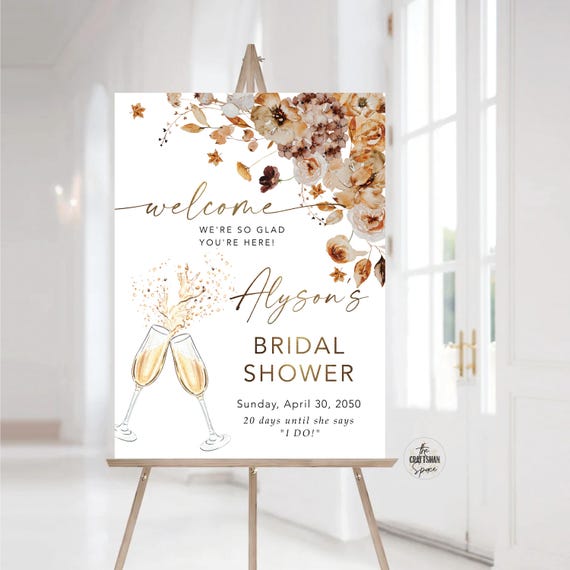 Bridal Shower Welcome Sign, Autumn Wedding Sign, Winter Bridal, Fall in love Bridal Shower Decor, Autumn Decor, Fall Leaves, Pumpkins, FL1