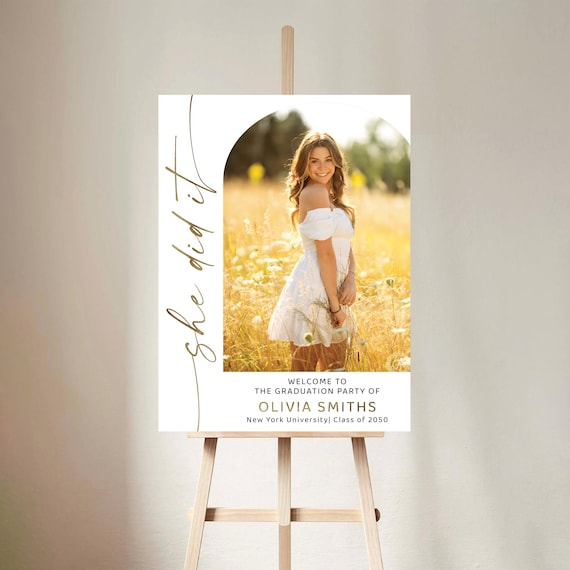 Graduation with photo Welcome Sign, Photo Graduation Poster, Gold Glitter, Graduation Decorations, Graduation Party Poster, Grad Party Sign