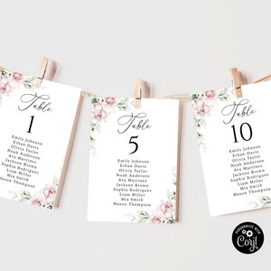 Blozen roze Rose bruiloft zitplaatsen grafiek kaarten sjabloon, hangende zitplaatsen Board, afdrukbare zitplaatsen plan, tafel zitplaatsen grafiek, kaartsjabloon, A2