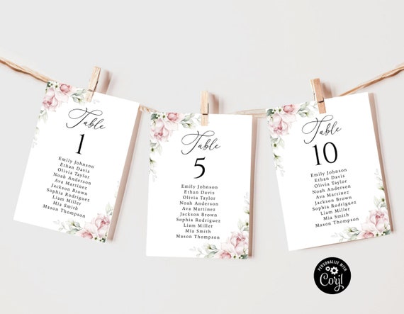 Blush pink Rose Wedding Seating Chart Cards Template, Hanging Seating Board, Printable Seating Plan, Table Seating Chart, card template, A2
