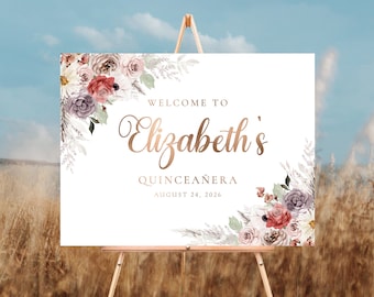 Letrero floral de bienvenida para quinceañera: 15 años boho (archivo digital)