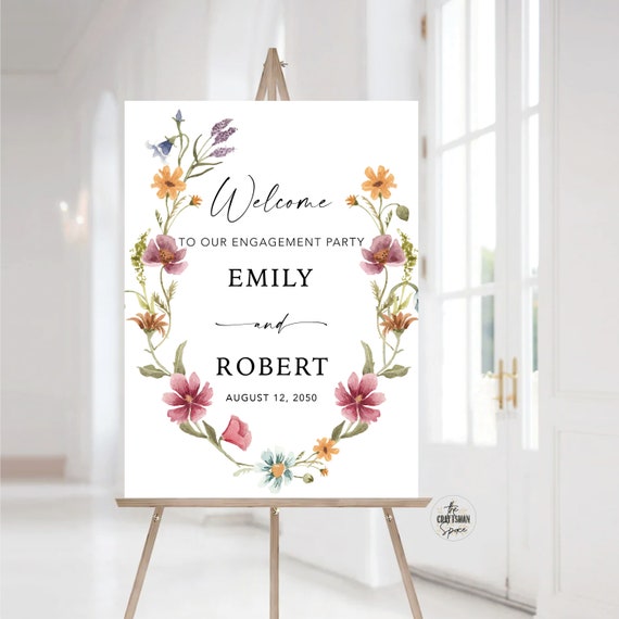 Wildflowers Engagement Party Welcome Sign Template, Wildflowers We are Engaged Sign, Engagement Decor, Watercolor Wildflower, Bohemian, WIF1