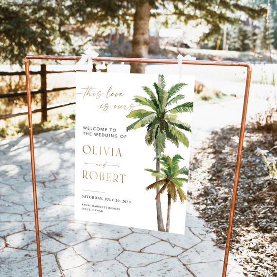 Palm Tree Wedding Welcome Sign, Tropical Sage Wedding Decor Sign, Boho Green Destination Beach Large Sign, Destination Wedding Summer, PT1