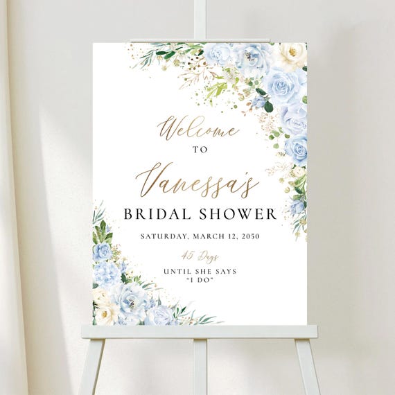 Dusty blue florals Bridal Shower Welcome Sign, Greenery Wedding Shower Decorations, Botanicals Couples Shower Sign, Eucalyptus, Herbal, LB2