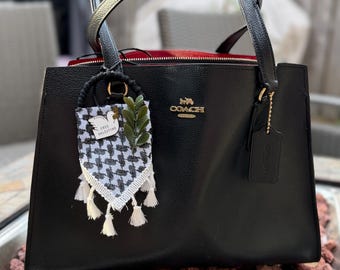 Handmade Palestinian Keffiyeh Car Hanging | Olive Branch Charm Palestinian Bag Charm Palestinian Purse Charm