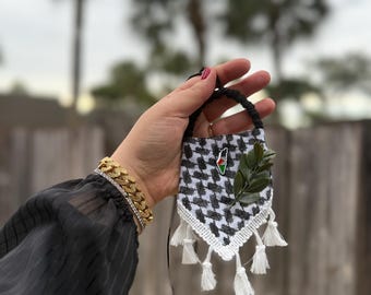 Handmade Palestinian Keffiyeh Car Hanging | Olive Branch Charm