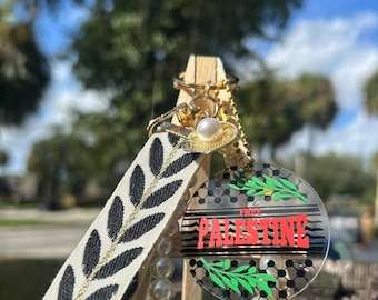 Palestinian Keychain: Olive Tree, Flag, Calligraphy