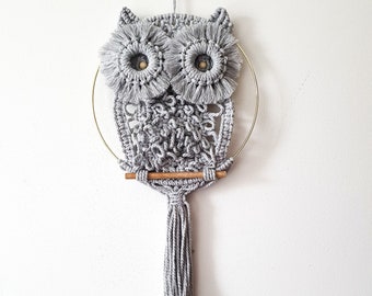 Macrame Owl, Wallhanging, Wall decoration, Wall Art,  Grey, Wall hanging Boho, Handmade  Home Decoration,Mandala, Wall tapestry,Mother's day