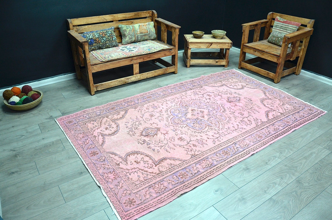 Turkish pink rug vintage rug turkey rug area rug Free Etsy