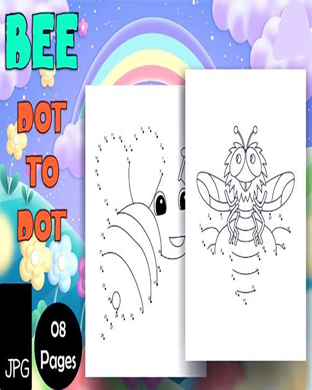 Bee Dot to Dot Coloring Pages - Etsy