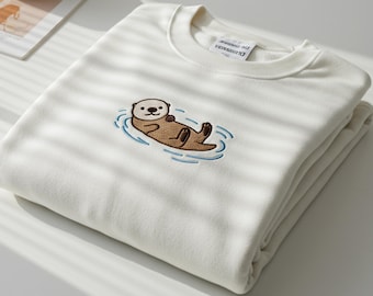 Otters EMBROIDERED Sweatshirt, Otter Mom Sweatshirt, Sea Otter Sweater, Otter Lover Gift, Otter Shirt, Cute Sweater, Animal Sweater