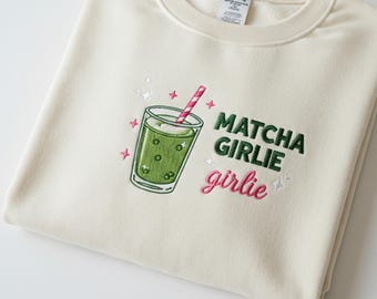 Matcha Girlie Shirt Geschenk für Sie | Ästhetisches Matcha T-Shirt für Matcha-Liebhaber | Süßes Green Tea besticktes T-Shirt im Y2K-Stil