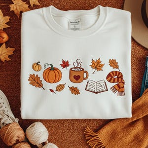 Embroidered Fall Sweatshirt with Pumpkin Spice, Cozy Autumn Crewneck for Thanksgiving, Cute Cottagecore Gift for Her, Trend Fall Gift