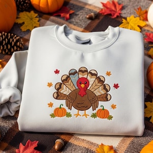 Niedliches Thanksgiving-Truthahn-Sweatshirt bestickt | Herbst Kürbis Pullover | Frauen Thanksgiving Shirt | Familie Truthahn Tag Herbst Pullover
