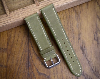 Olive Waxed Leather Handmade Watch Strap/Quick Release Watch Strap/Cow Leather Watch Strap/Custom Leather Watch Band/21mm/20mm/19mm/18mm