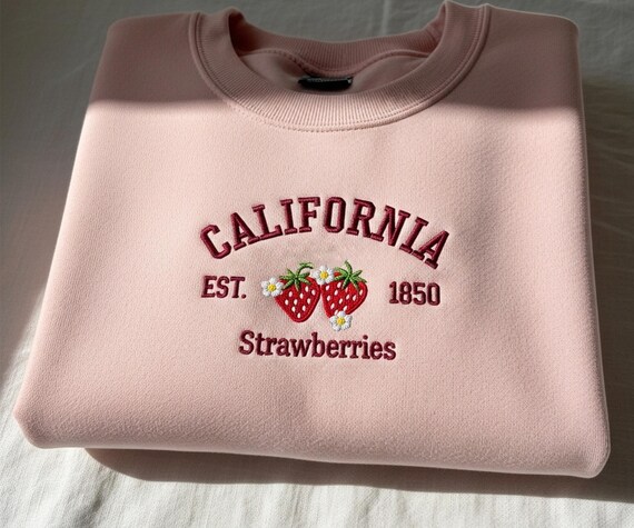 Strawberry Farm Embroidered Crewneck Sweatshirt, Vintage Fruit Sweater, Cozy California Harvest Gift, Berry Picking Shirt for Gardeners