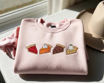 Embroidered Pie Sweatshirt, Cute Thanksgiving Dessert Sweater, Pumpkin Pie Crewneck, Food Lover Fall Shirt, Holiday Baking Gift
