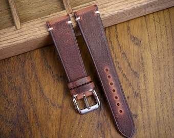Dark Brown Waxed Leather Handmade Watch Strap/Quick Release Watch Strap/Cow Leather Watch Strap/Custom Leather Watch Band/21mm/20mm/19mm
