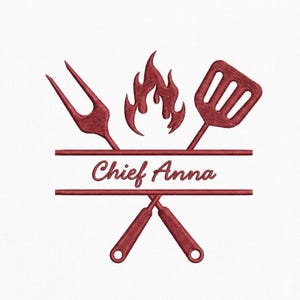 Custom BBQ Chef Embroidery Design, Grill Master Name File, Father’s Day Barbecue Digital Download DST PES