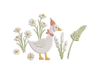Duck Flower Embroidery Design For Mom Instant Download, Cottagecore Embroidery Design, Farm Digital Download For Embroidery Machine