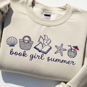 Book Girl Summer Shirt  Embroidered Book Lover Tee, Beach Reading Shirt, Hot Girls Read Shirt, Book Club Tee, Literary Girl Gift for Her