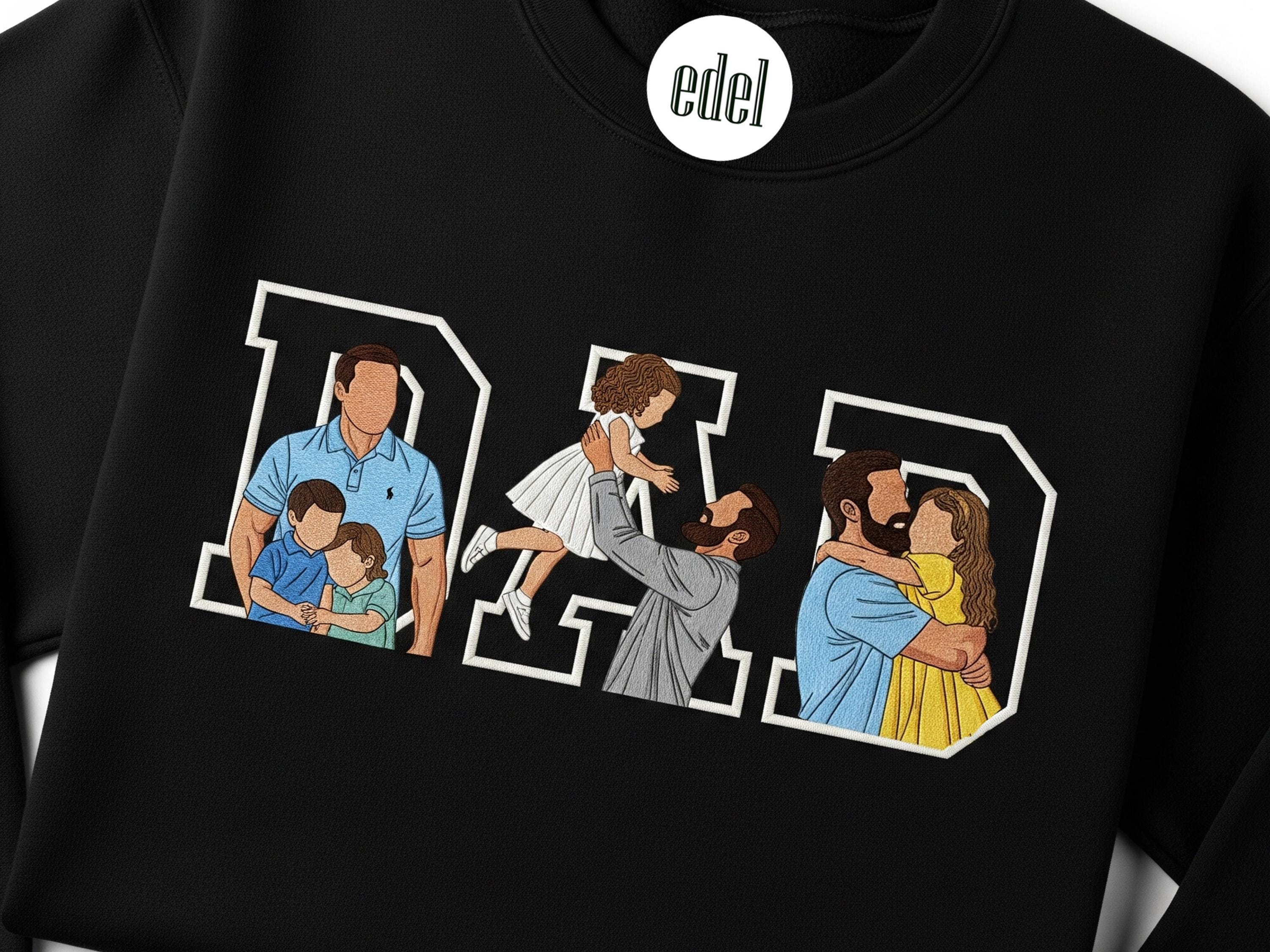 Embroidered Dad Sweatshirt, Custom Father Shirt with Embroidered Photo, Personalized Dad Gift, Custom Embroidery T-shirt for Him Husband