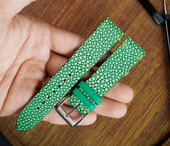 Green Stingray Leather Watch Strap Quick Release Watch Strap Leather Handmade Watch Strap Leather Watch Band Custom Leather Watch Band