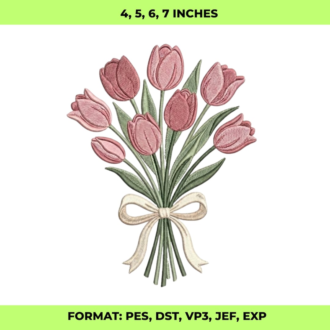 Tulip Embroidery Design File, Floral Bouquet Embroidery Pattern, Spring ...