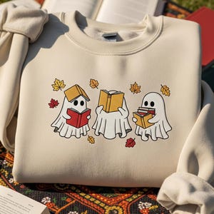 Embroidered Ghost Book Sweatshirt, Ghost Reading Books Sweatshirt, Fall Book Club Crewneck, Book Lover sweatshirt, Cute Halloween shirt
