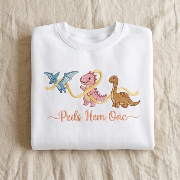 Peds Hem Onc Embroidered Sweatshirt, Pediatric Oncology, Nurse Shirt, Dino Awareness Ribbon Crewneck
