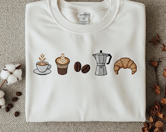 Embroidered Coffee Lover Tee, Espresso Themed Shirt for Baristas and Book Lovers, Christian Gift for Women, Iced Coffee Shirt Sunday Morning