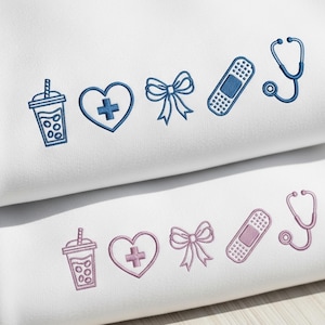 Embroidered Nurse Icon Sweatshirt, Cute Medical Icons Crewneck, Registered Nurse Tee, Gifts For Nurses, Nursing Icons Sweatshirt