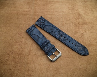 Blue Ostrich Leg Leather Watch Strap/ Quick Release Watch Strap/ Nubuck Leather Strap/ Handmade Custom Leather Watch/ Gift for Men & Women
