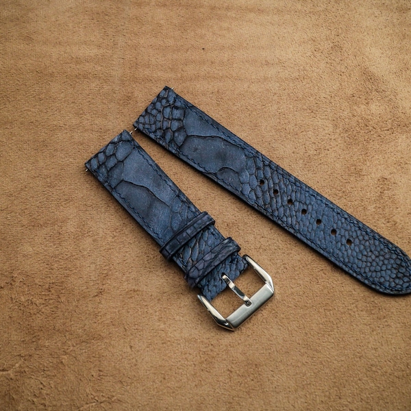 Blue Ostrich Leg Leather Watch Strap/ Quick Release Watch Strap/ Nubuck Leather Strap/ Handmade Custom Leather Watch/ Gift for Men & Women