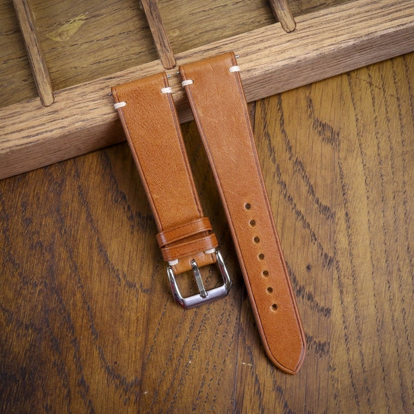 Tan Full Grain Leather Handmade Watch Strap / Quick Release Watch Strap / Cow Leather Watch Strap / Custom Leather Watch Band / 21mm / 20mm / 19mm / 18mm