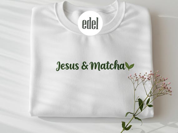 Jesus and Matcha Shirt, Faith and Matcha Tee, Christian Aesthetic Shirt, Bible Study Outfit, Embroidered Jesus Shirt, Cozy Faith Tee for Her