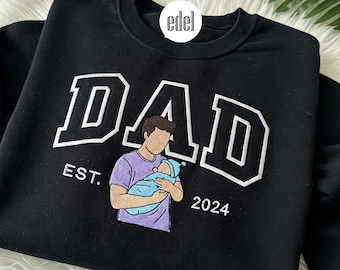 Embroidered Dad Sweatshirt, Custom Father Shirt with Embroidered Photo, Personalized Dad Gift, Custom Embroidery T-shirt for Him Husband