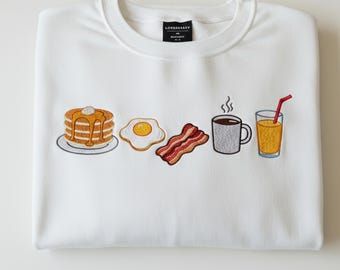 Camiseta bordada Brunch Club, camiseta fofa Y2K Foodie com panquecas e café, presente grande e moderno para amantes de brunch, camiseta feminina para café da manhã