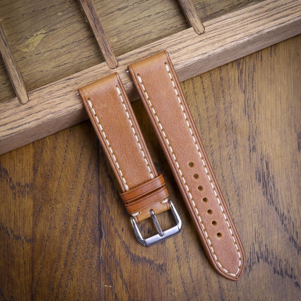 Tan Full Grain Leather Handmade Watch Strap / Quick Release Watch Strap / Cow Leather Watch Strap / Custom Leather Watch Band / 21mm / 20mm / 19mm / 18mm