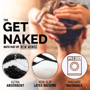 Get Naked Bath Mat - Cute Bath Mat for Apartment Decor - Black Bath Mat - Black Bathroom Rug with White Letters - 31" x 20" image 3