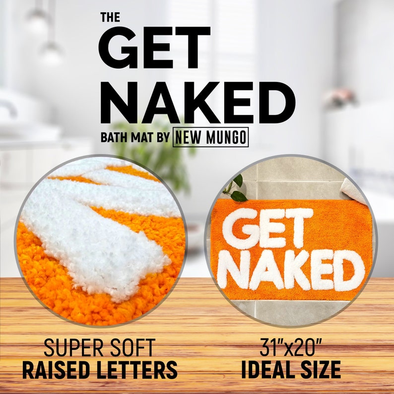 Get Naked Bath Mat, Orange Tufted Bathroom Rug - Non Slip, Machine Washable, Apartment Decor, (31x20) afbeelding 2