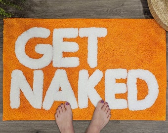 Get Naked Bath Mat, Orange Tufted Bathroom Rug - Non Slip, Machine Washable, Apartment Decor, (31x20)