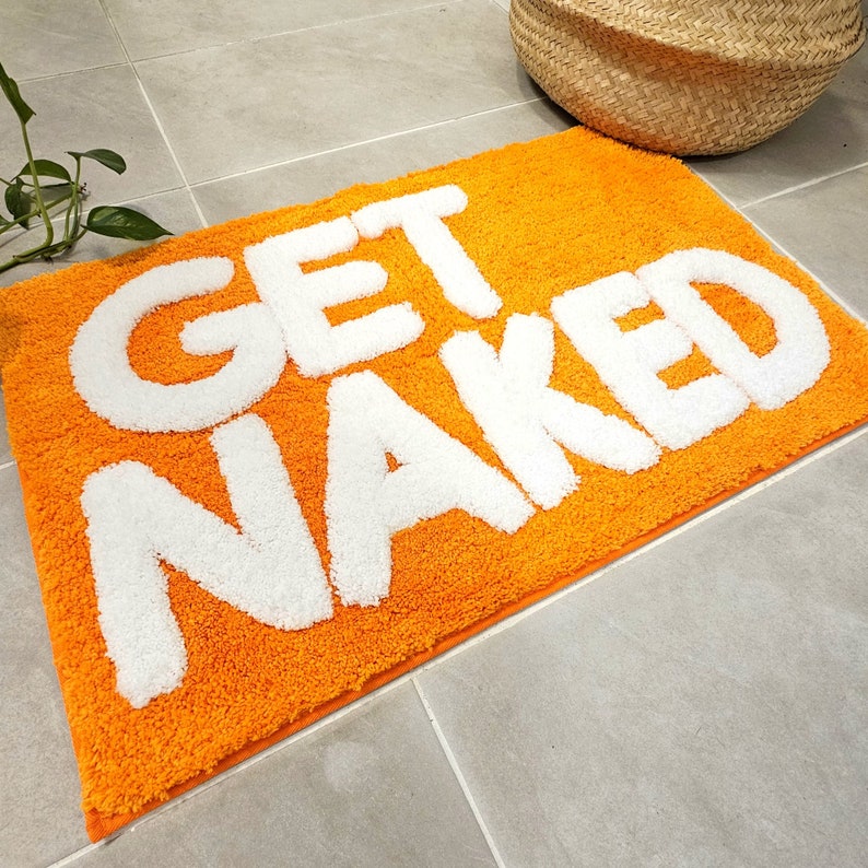 Get Naked Bath Mat, Orange Tufted Bathroom Rug - Non Slip, Machine Washable, Apartment Decor, (31x20) afbeelding 5