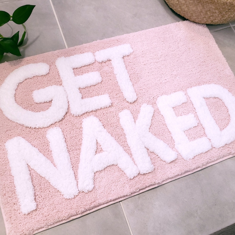 Get Naked Bath Mat, Blush Pink Tufted Bathroom Rug - Non Slip, Machine Washable, Apartment Decor, (31x20) image 5